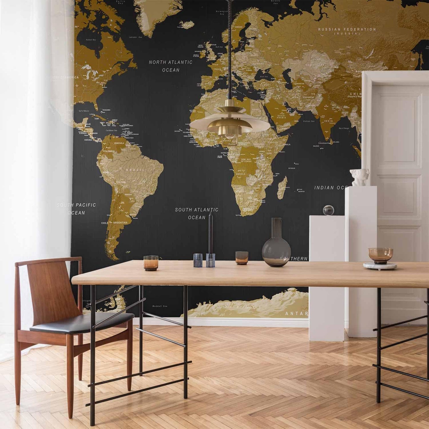 artgeist Premium Wall Mural World Map 138x101 in - XXL Non-Woven Wallpaper Fleece Wall Decor Photo Print Picture Image Design Home Map of The World k-A-0092-a-a