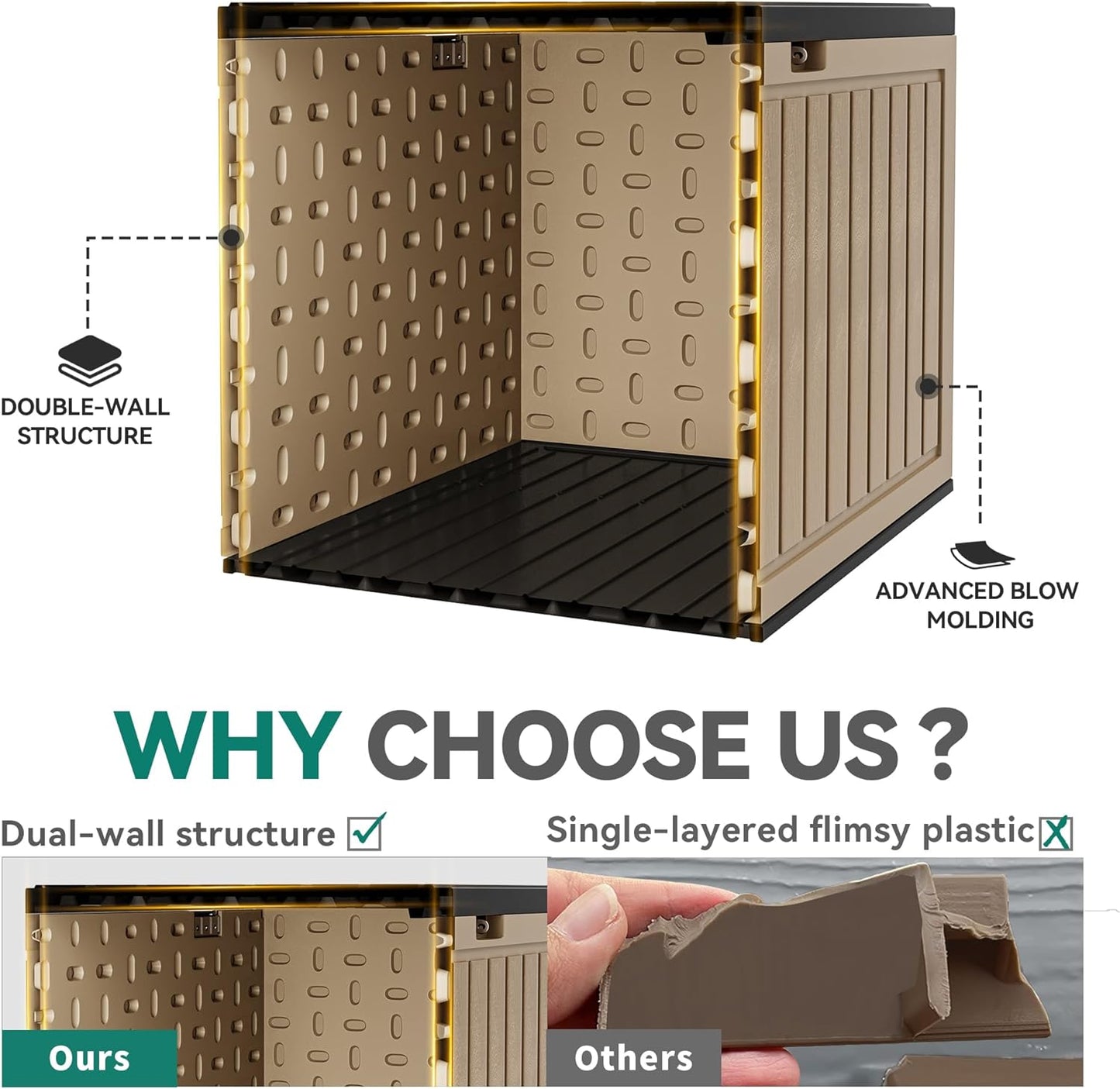 YITAHOME 230 Gallon Double-Wall Deck Box with Divider & Side Handles, Outdoor Large Storage for Patio Furniture Cushions, Garden Pool Accessories, Water Resistant & Lockable