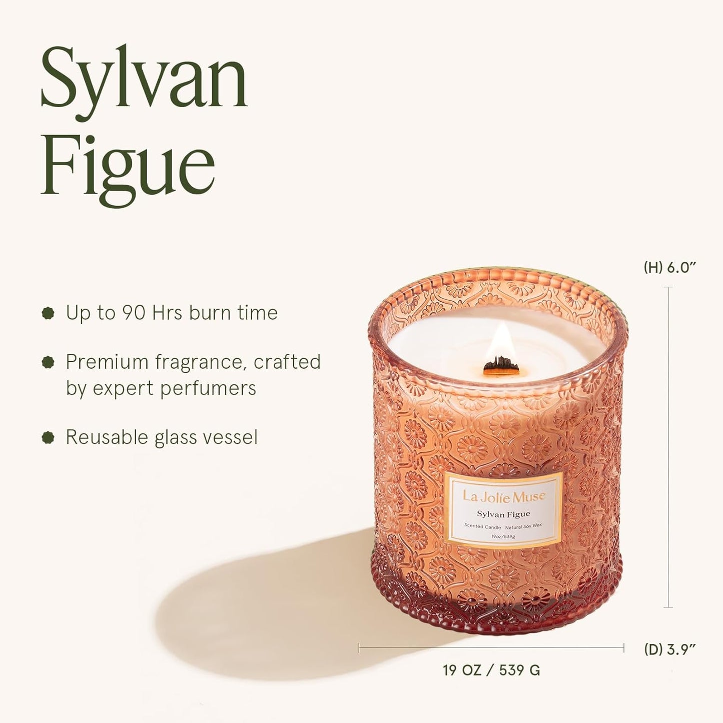 LA JOLIE MUSE Fall Candles - Sylvan Figue, Fig Leaf, Red Berries, Sandalwood | 19 oz Large Wooden Wick Candle | Natural Soy Wax | 90 Hours Clean Burn | Luxury Fig Candle | Gift-Ready for Hosts
