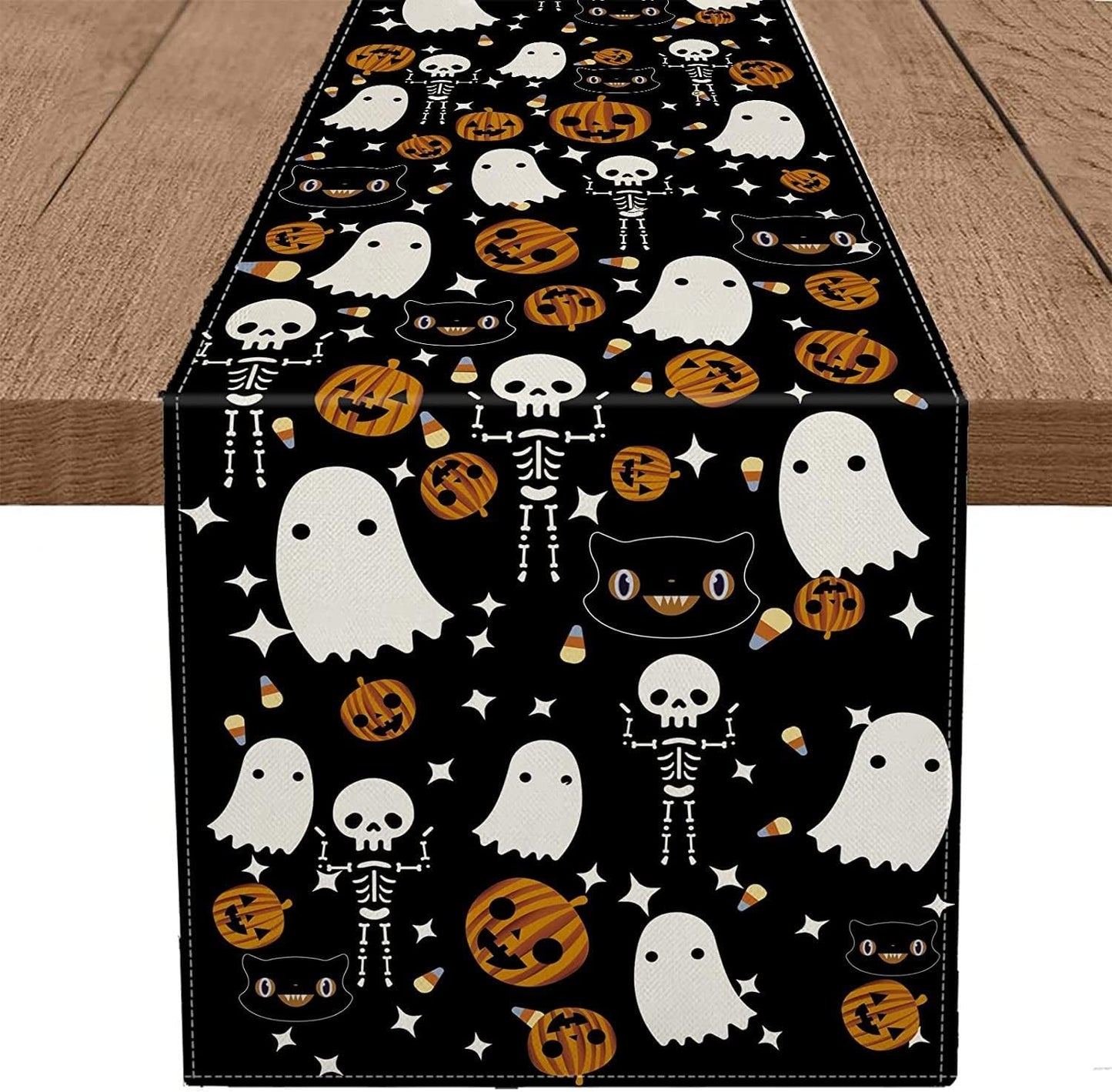 GAGEC Halloween Table Runner Black Cat Pumpkins Seasonal Kitchen Dining Table Home Outdoor Party Decorations (13'' x 48'')