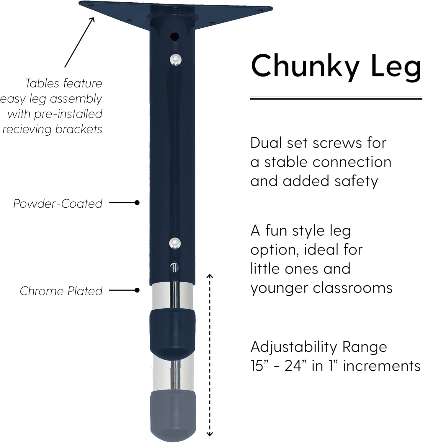 FDP Rectangle Activity School and Classroom Kids Table (30 x 48 inch), Chunky Toddler Legs, Adjustable Height 15-24 inches - Maple Top and Navy Edge