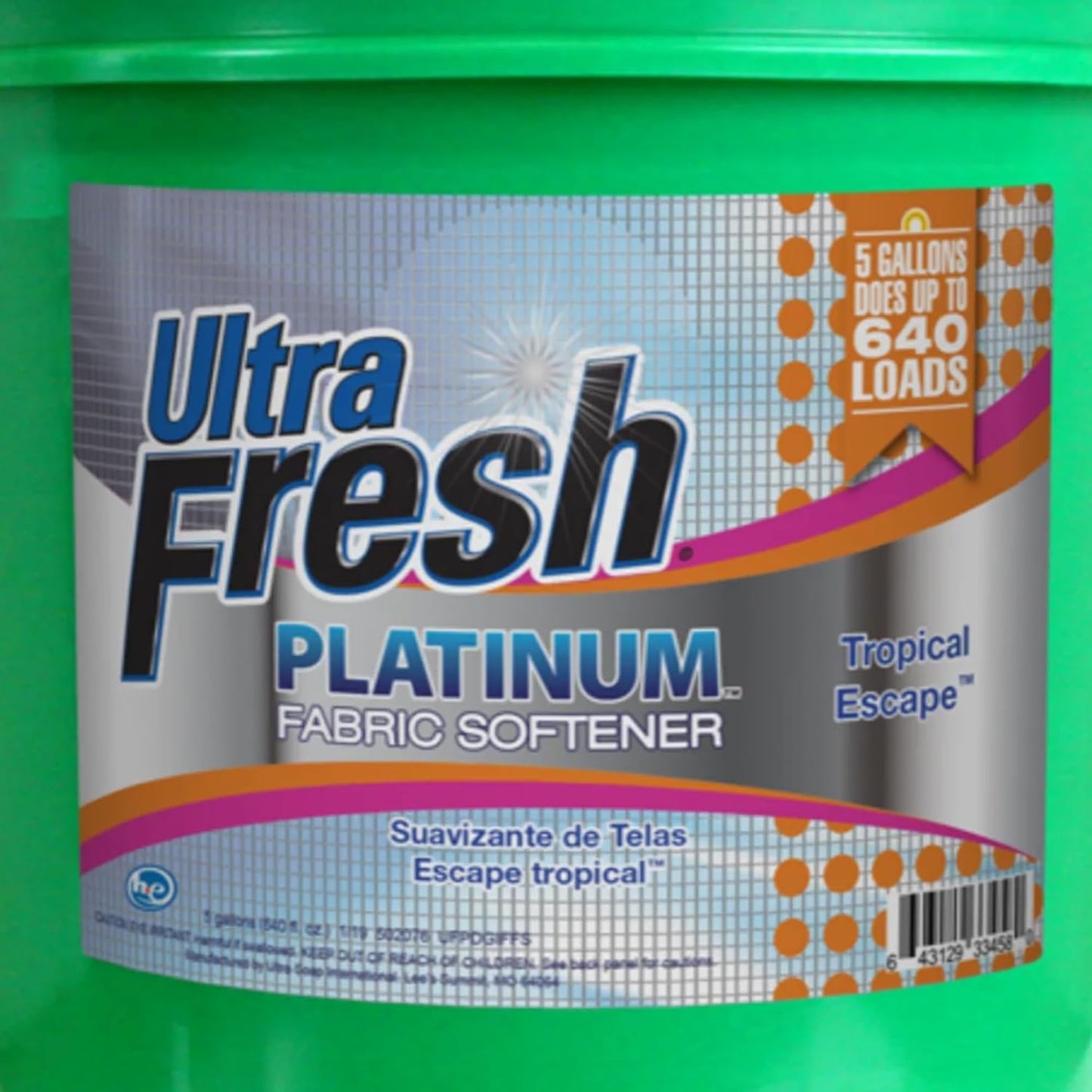 Ultra Fresh 5 Gallon Platinum Fabric Softener for All Machine Types, Liquid Laundry Softener, Up to 640 Loads, Tropical Escape