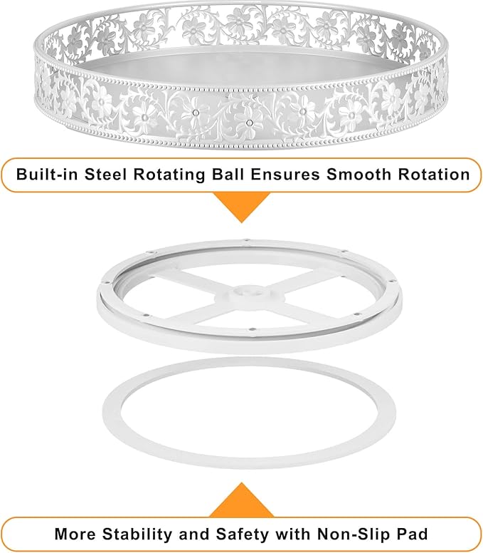 Lazy Susan Turntable Organizer, 13 inch Large Rotating Spice Rack Lazy Susan for Dining Table Top Cabinet Countertop Pantry Kitchen Cupboard Bathroom White