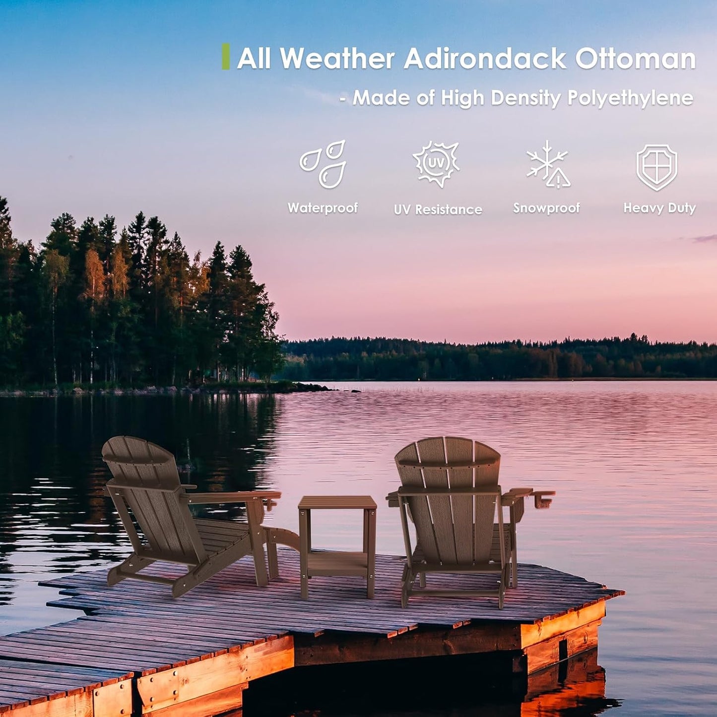 GREENVINES Adirondack-Ottoman | Wood Grain | Set of 4 | HDPE Plastic | Outdoor Footrest | All Weather | Foot Rest | Foot Stool | Dark Brown | for Adirondack Chair