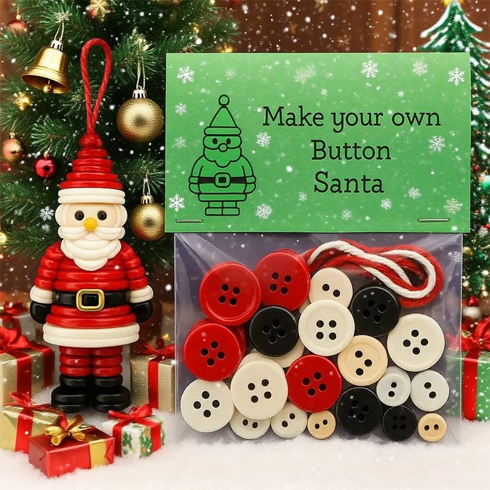 DIY Christmas Button Ornament Making Set - Snowman/Santa/Angel, Fun Holiday Craft Kit for All Ages, Ideal Xmas Tree Hanging Decor & Festive Gifts (Santa Claus 4)