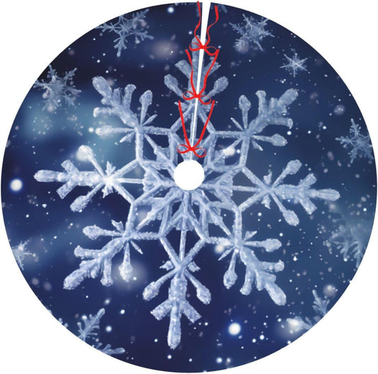 36" Blue Snowflakes Christmas Tree Skirt, Tree Mat Base Cover for Xmas Festive Holiday Party Decoration Ornaments
