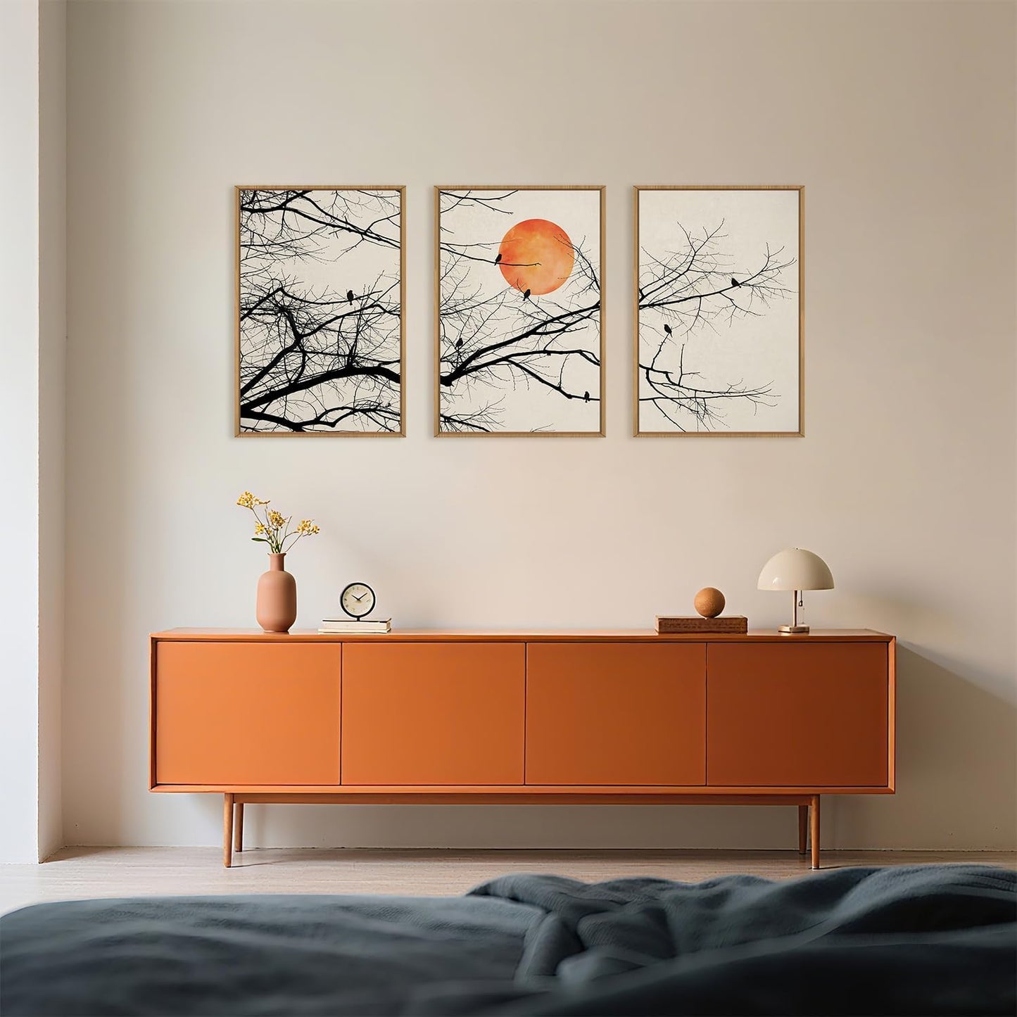 Celestdeco Large Vintage Tree Branch Framed Canvas Wall Art Set, Retro Tree Drawing Wall Decor, Nature Botanical Wall Painting, Neutral Landscape Art Print for Living Room, Bedroom, Office - 16"X24"X3