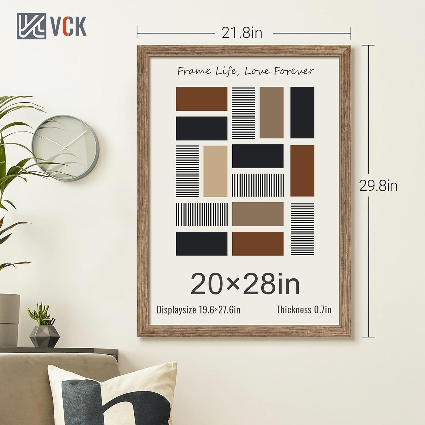 VCK 20x28 Picture Frame 3 Pack - Brown Walnut, Natural Textured Solid Wood Picture Poster Frame, Wall Gallery Frame