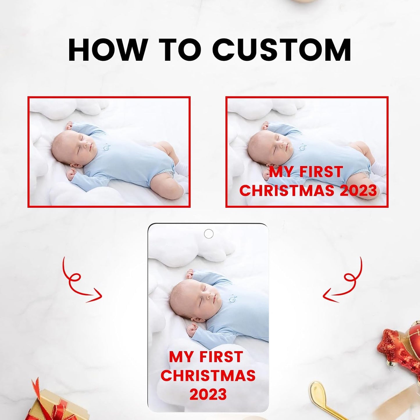 Personalized Christmas Ornaments with Photo - Custom Picture Text Ornaments for Christmas 2025, Customized Wood Xmas Tree Decor for Family, Mom, Dad, Friends, Loves