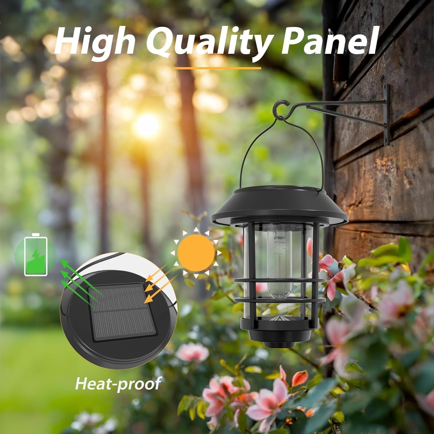 Otdair Solar Lanterns Outdoor Waterproof 2 Pack, Auto On/Off Hanging Solar Lights for Outside with Wall Mount, Glass Outdoor Lighting Outdoor Decorative for Wall, Front Porch, Yard, Garden, Fence
