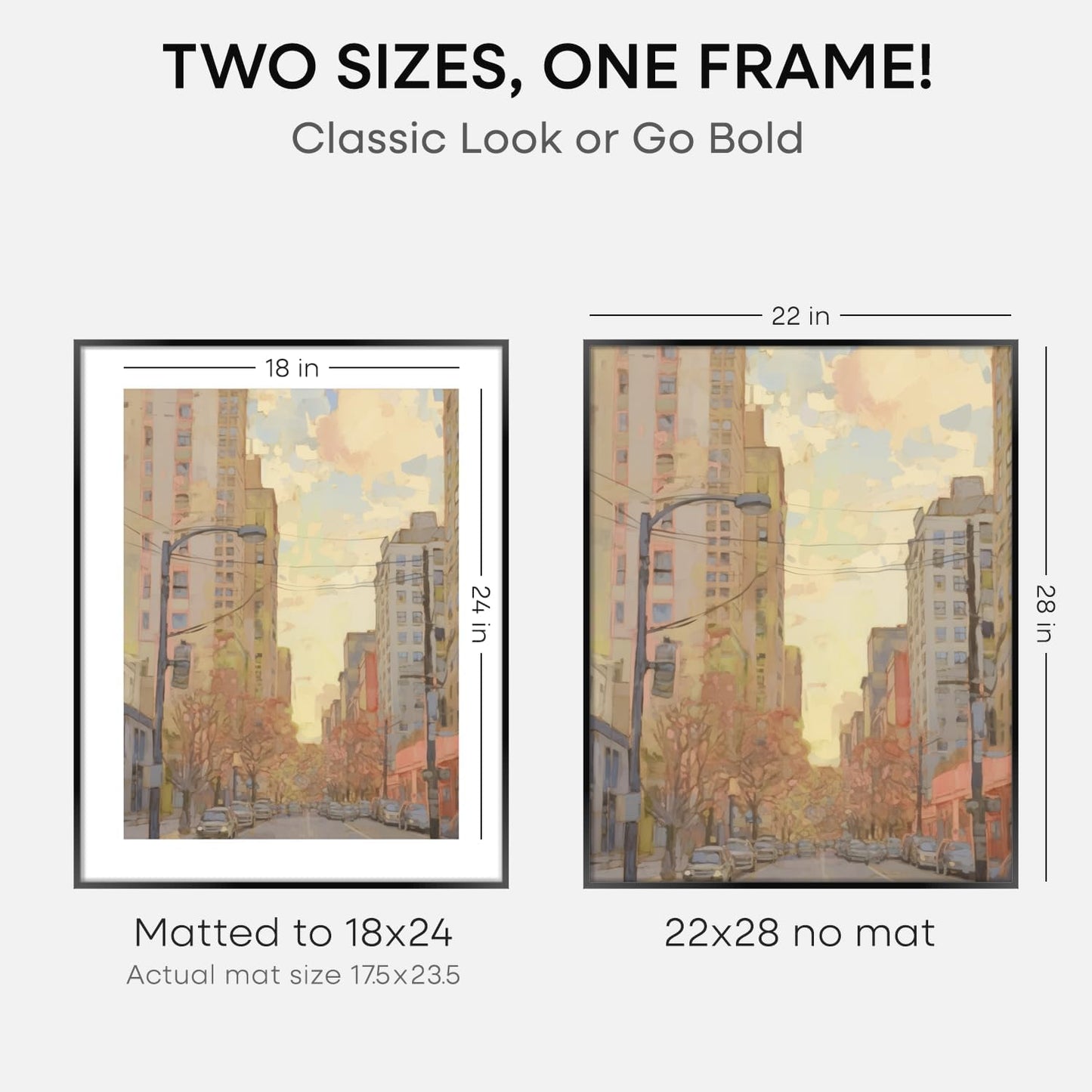 Homeforia 22x28 Poster Frame Black, High End Metal 22 x 28 Large Picture Frames with Mat 18 x 24 for Photo, 22x28 Thin Frame Matted to 18x24 inch Print, 28x22 Frame, Tempered Glass, Wall Kit, Set of 1