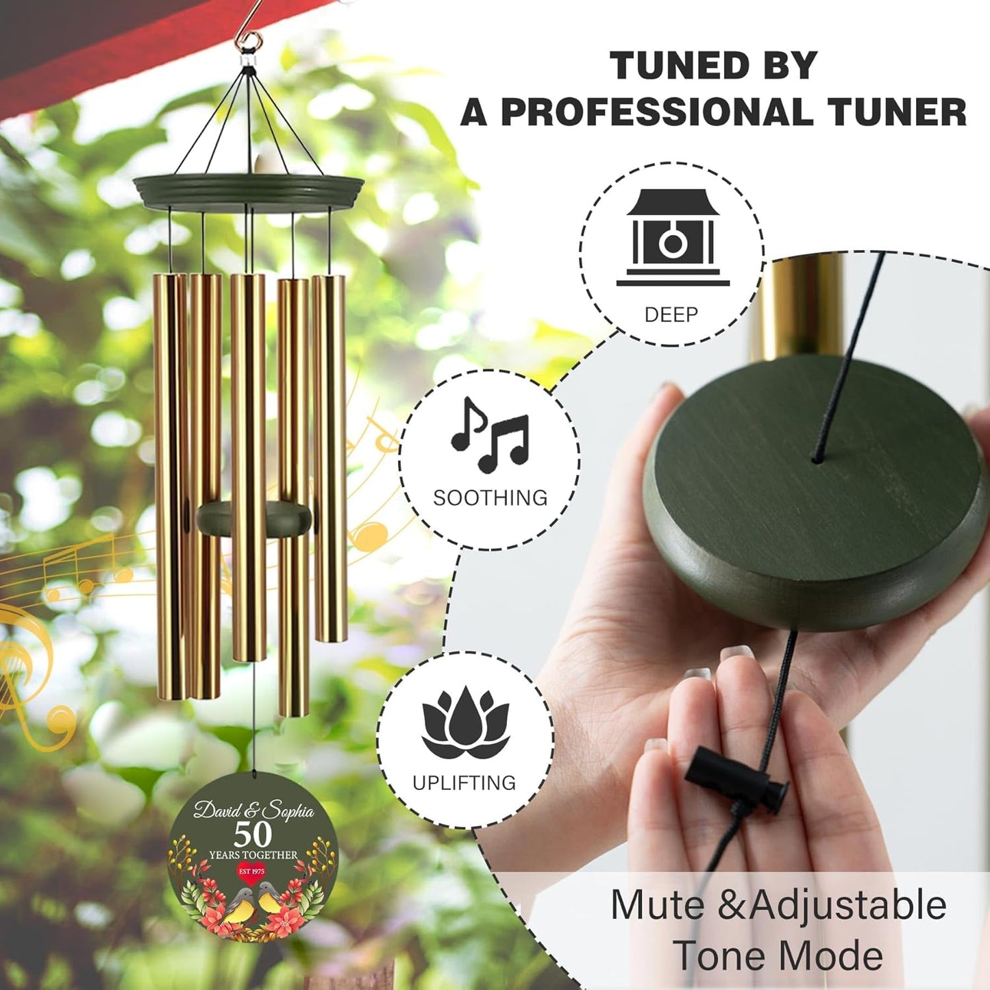 ASTARIN 50th Anniversary Wind Chimes Personalized, 30"/36" Deep Tone Wind Chimes for Wife Husband Parents, Romantic Souvenirs for Men Women Couple