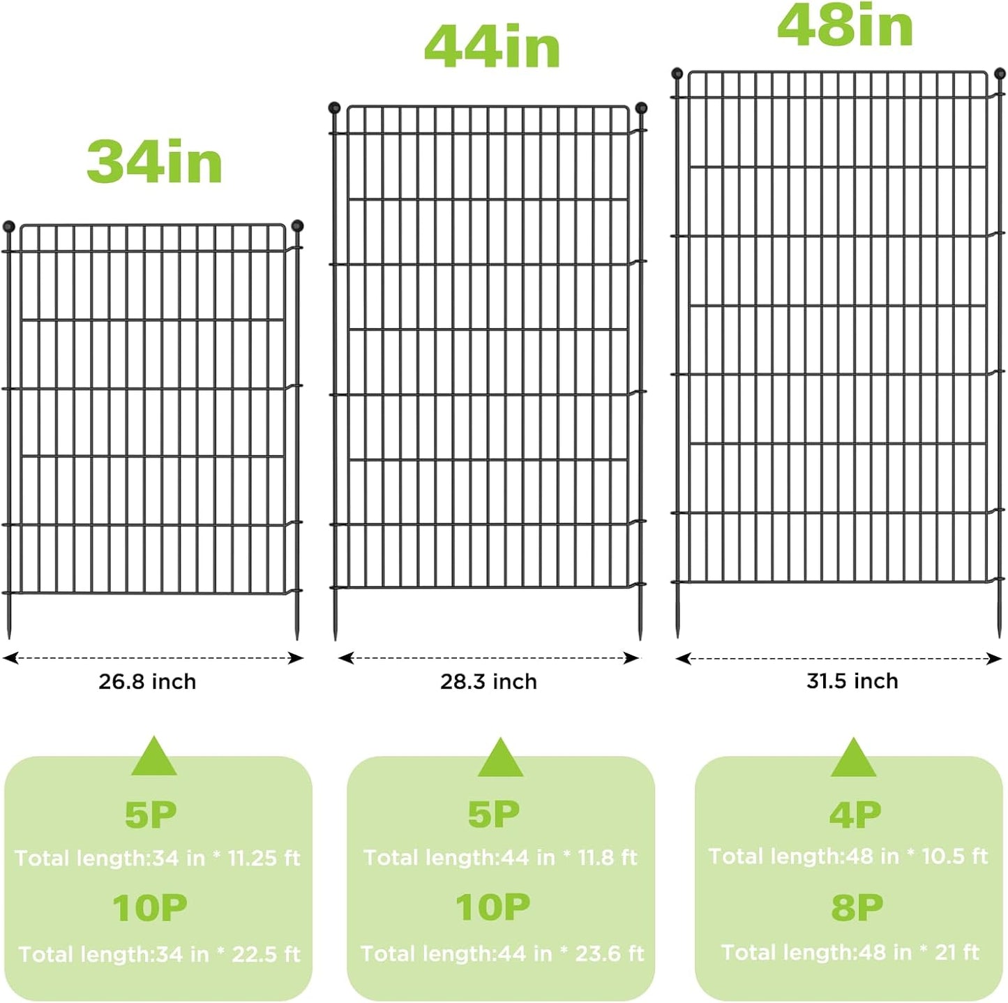 5 Panels No Dig Garden Fence Animal Barrier, 44in(H) × 11.8ft(L) Decorative Metal Outdoor Dog Fence, Rustproof Pet Fencing for Yard, Patio, Flower Bed -Temporary Fencing| Easy to Install