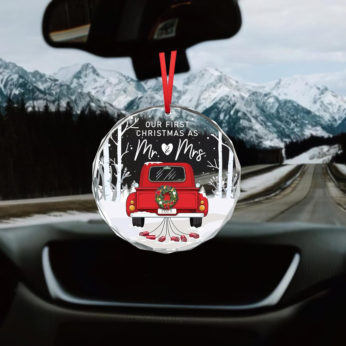 Teezwonder Anniversary Wedding Gifts for Him & Her - 2024 Christmas Ornament - Just Married Couple Gifts for Men, Women, Husband & Wife, Mr & Mrs - Christmas Tree Decoration Glass Ornament