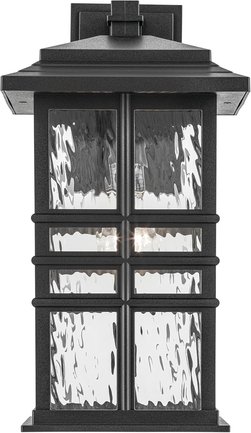 KICHLER Beacon Square 17.25" 1-Light Outdoor Wall Light with Clear Hammered Glass in Textured Black, for Exterior Doors, Garage, Porch, or Patio (17.25" x 9.5"), 49831BKT