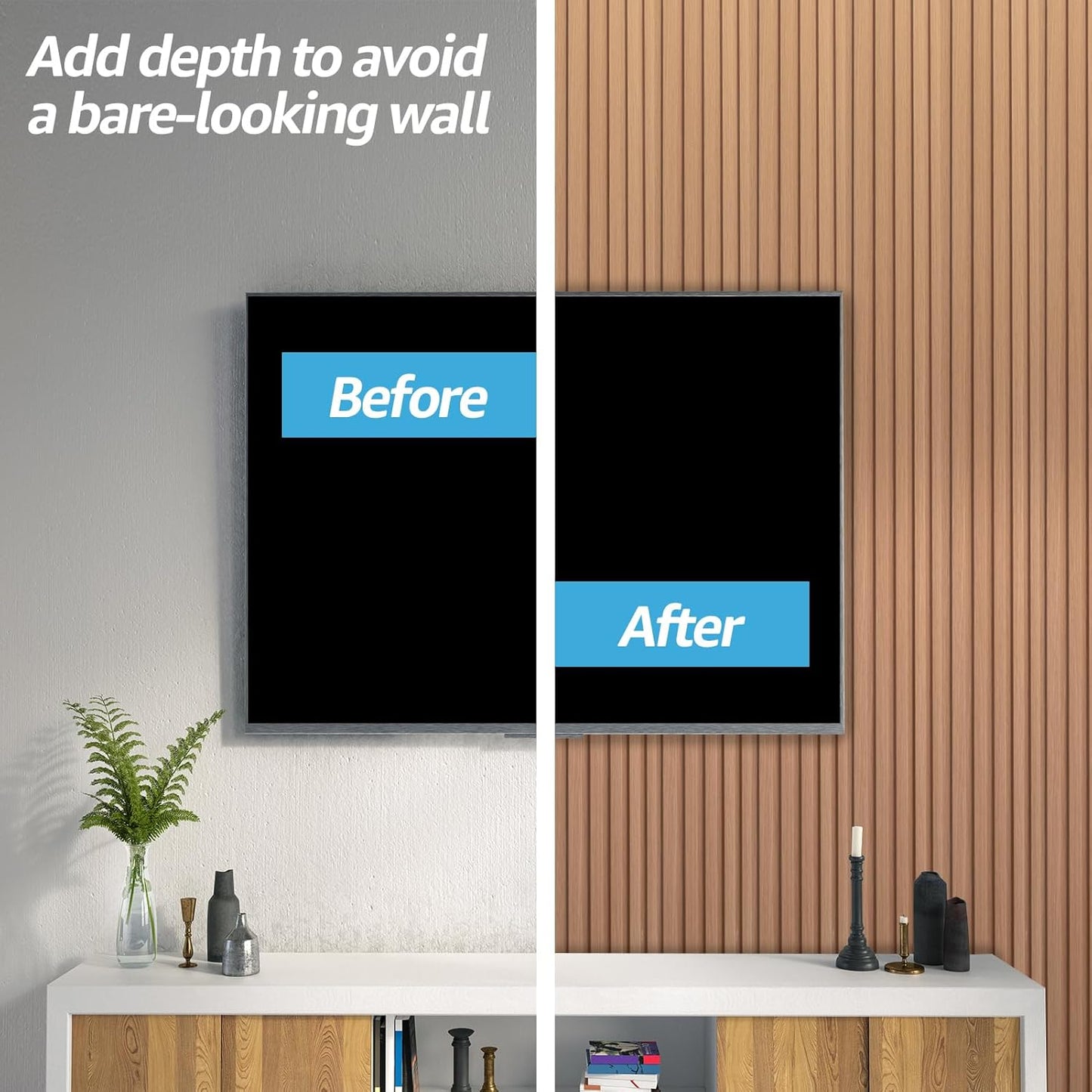 Art3d WPC Wainscoting Panels, 16-Pack 48 x 6 Inch 3D Wall Accents for Interior Wall Decor, Living Room, Bedroom, Boxwood