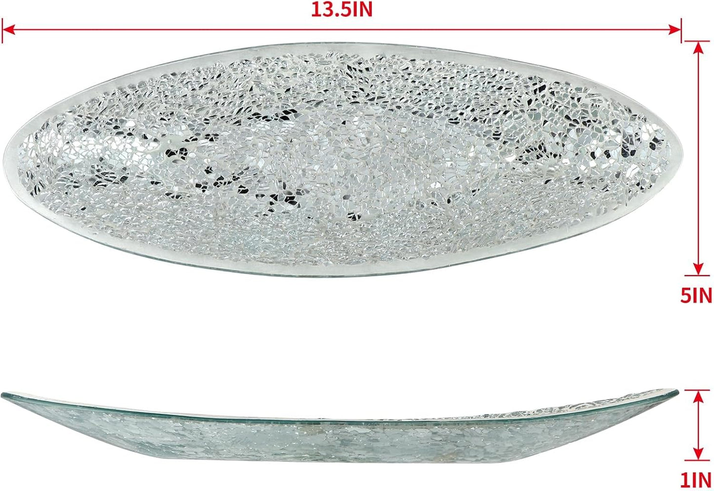MDLUU Small Glass Mosaic Decorative Silver Boat Shaped Tray, Living Room Table Centerpiece Bowl, Home Decor Accent Plate for Orbs, Candles, Potpourri