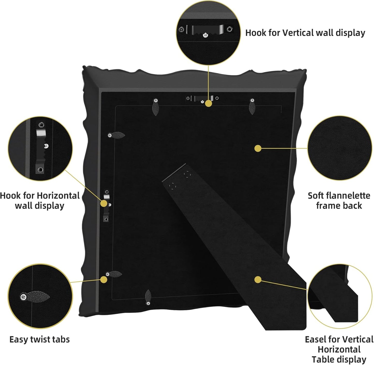 8x10 Vintage Picture Frame with Embossed Flower Design, Black Ornate Frame for 8x10 or 5x7 Pictures with White Mat, Hand-Crafted Resin Antique Frames for Tabletop & Wall Hanging, Home Decor (Black)