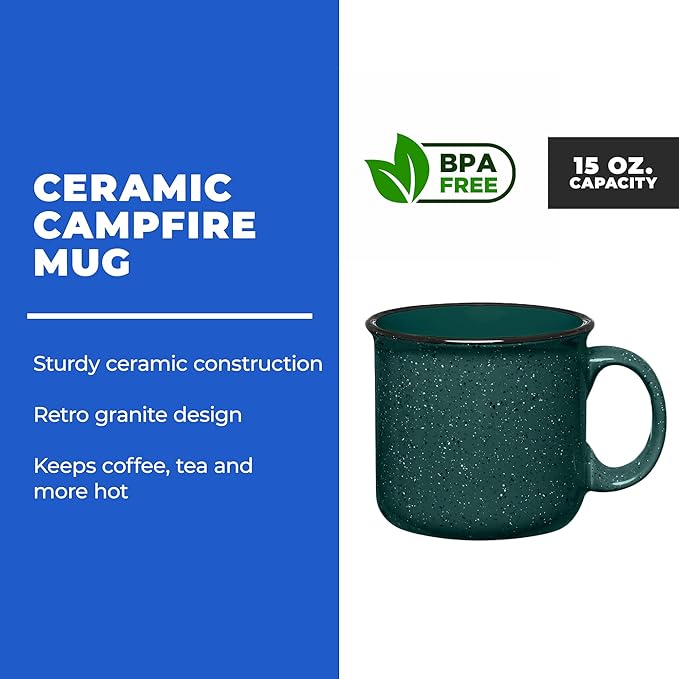 Set of 8 Ceramic Campfire Mugs – 15 Oz, Yellow – Coffee & Tea Cups for Home, Work, Travel, Camping – Customizable, Great for DIY, Events, Companies