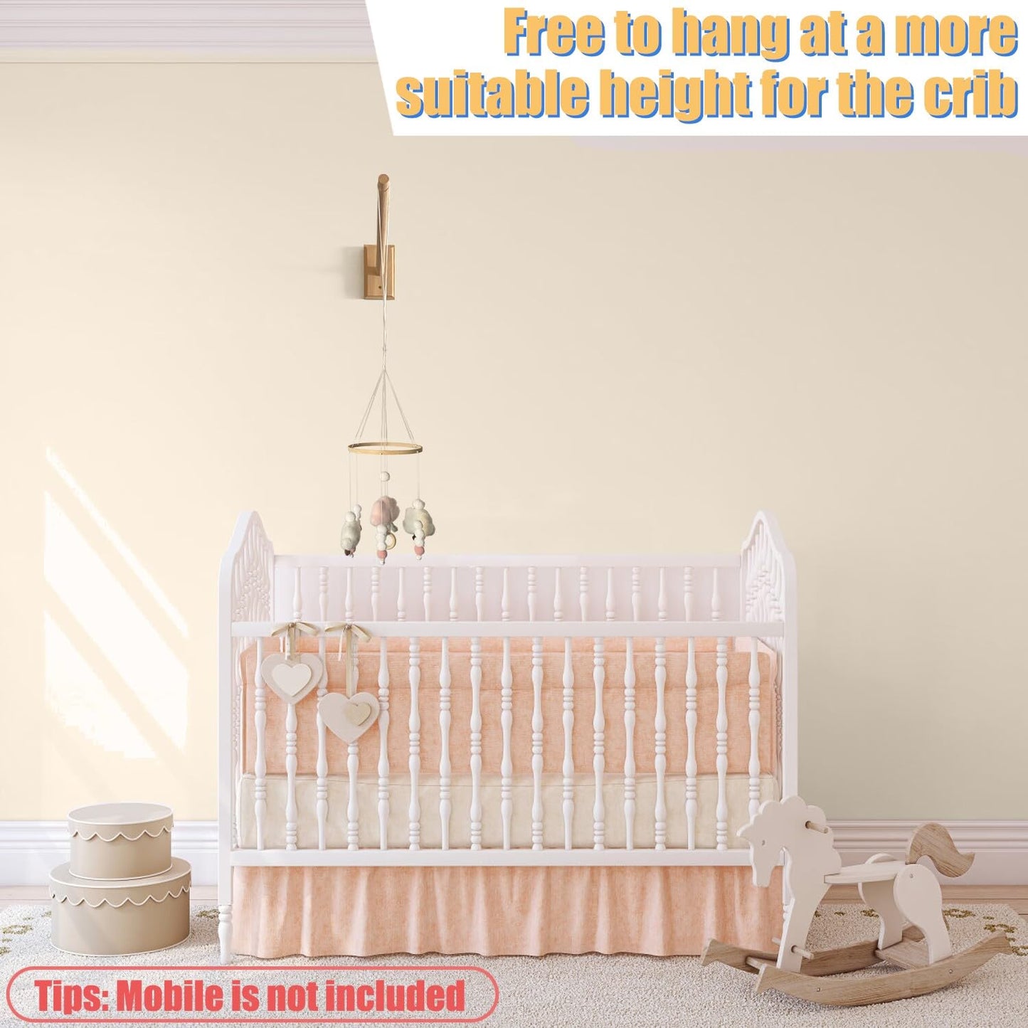 Crib Mobile Wooden Arm, Wall Mounted Suitable for All Cribs 100% Natural Larch Hanger Nusery Decor Baby Room Safe Holder(Mobile is not Included (Original Wood Color)