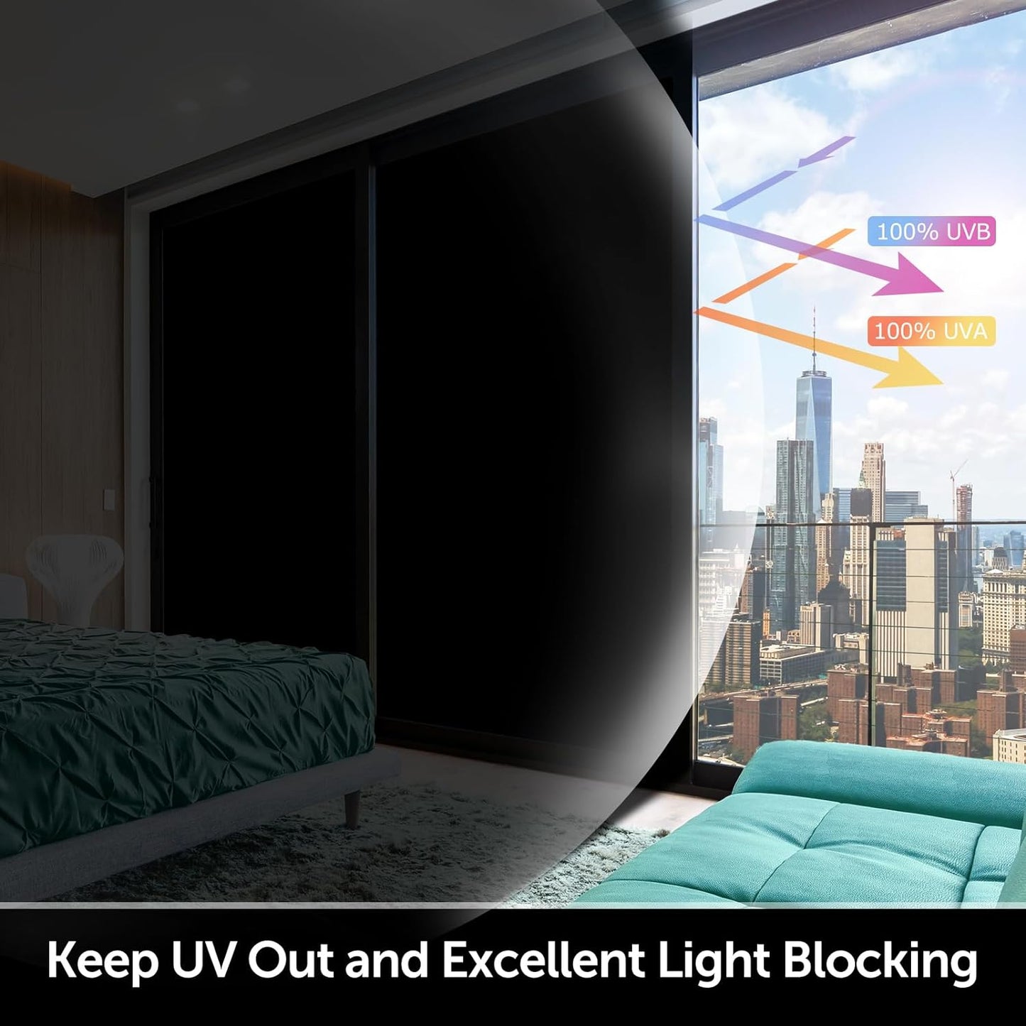 HIDBEA Mirror Blackout Window Film,100% Light Blocking Room Darkening Window Privacy Film,Mirror Glass Window Film Heat Control,Removable Window Cover Tint for Day Sleep(Mirror Black,17.3in x 13.1ft)