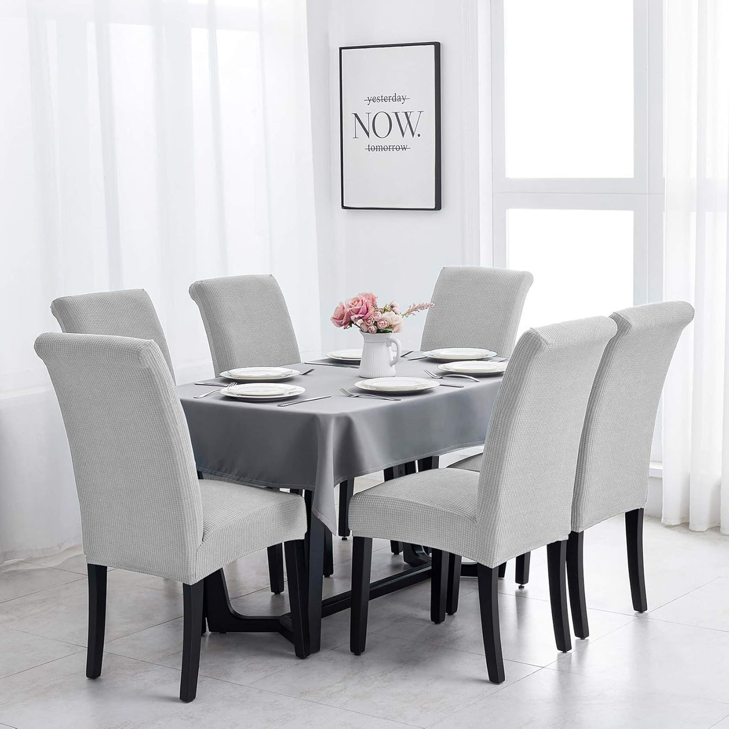 Joccun Chair Covers for Dining Room Set of 4, Dining Chair Slipcovers Stretch Dining Room Chair Covers Seat Protector,Washable Parsons Chair Cover for Home,Hotel,Banquet(Silver,4 Pack)