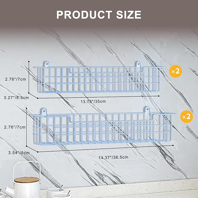 Spice Rack, 4-Pack Seasoning Organizer Wall Mount for Kitchen Storage Organization, Metal Spice Holder Shelf Saving Space for Cabinet, RV, Pantry, Blue