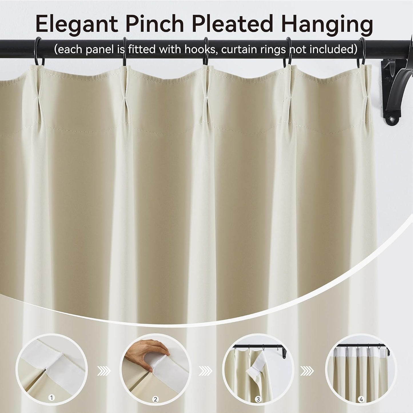 KangBang Pinch Pleated 120 Inch Cream Curtains for Bedroom Nursery, Extra Long Thermal Insulated Window Treatment Panels Room Darkening Privacy Assured Drapes for Villa(40Wx120L,2 Panels)