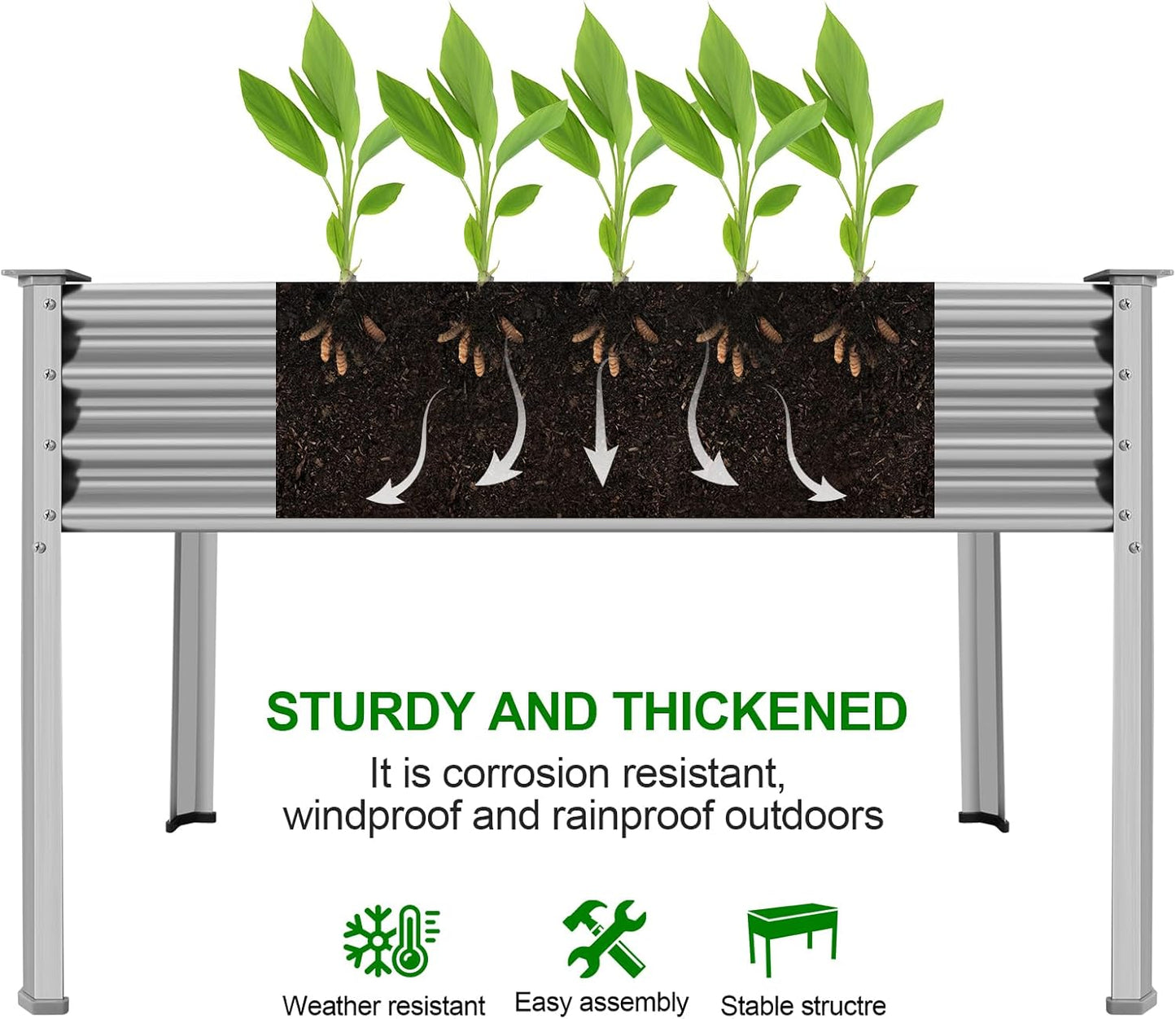 Land Guard 2Pcs Galvanized Raised Garden Bed with Legs, 48×24×32in Large Metal Elevated Raised Planter Box with Drainage Holes for Backyard, Patio, Balcony, 400lb Capacity