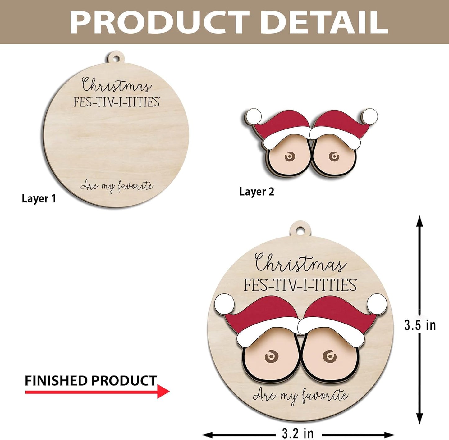 Funny Christmas Ornament – Adult Humor Naughty Holiday Gag Gift for White Elephant & Secret Santa, Wooden Round Tree Decoration with Festive Pun Quote, Hilarious Gift Exchange Ornament