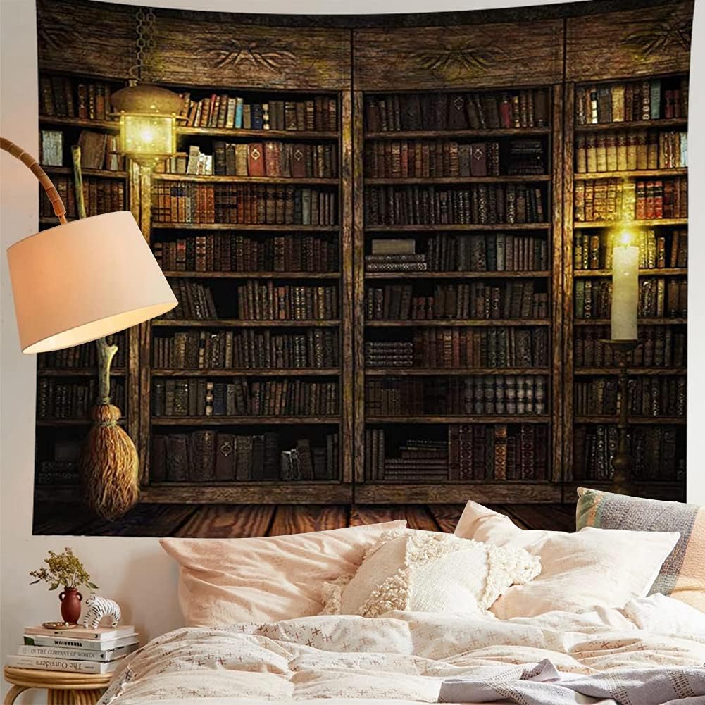 Vintage Bookshelf Tapestry Wall Hanging - Study Room Picture Art Tapestry Retro Bookshelf Wall Art Library Bohemian Hippie Large Wall Tapestries for Bedroom College Dorm Decor (Book, 59L51W)