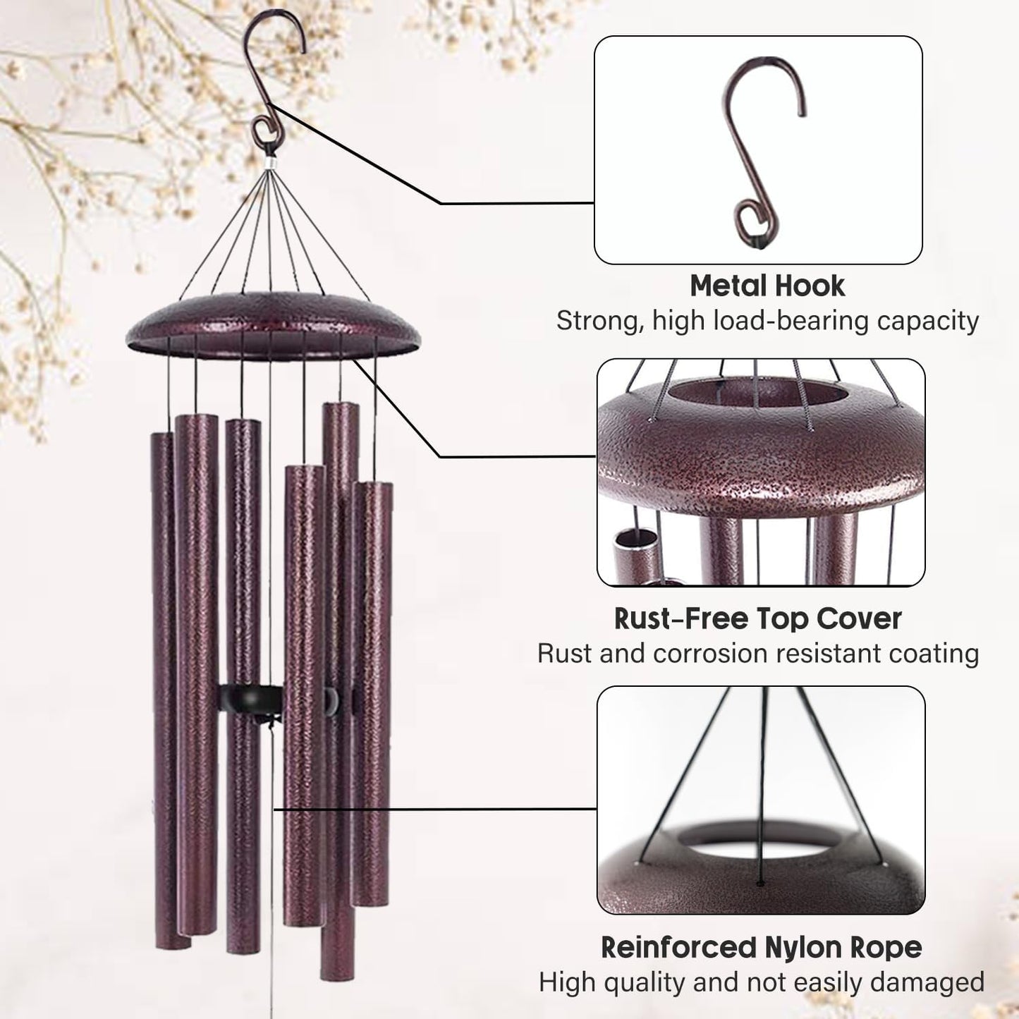 ASTARIN 36" Large Deep Tone Personalized Sympathy Wind Chimes, Memorial Wind Chime for Loss of Mother Father Loved One, Hummingbird Bereavement Gifts Decor Outdoor Patio Garden Graveyard