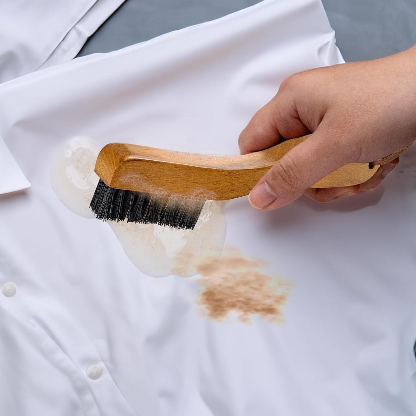 TAKAVU Stain Brush, Laundry Brush for Stain Removal, Natural Black Boar Bristle Cleaning Brush with Ergonomic Handle, Suitable for Delicate Fabrics Without Damage, Perfect Laundry, Shoes, Boots, Home