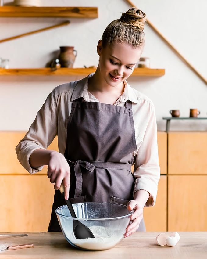 Silicone Cooking Utensils Set, Perfectly Angled for Frying, Mixing,Serving,Draining,Turning and Stirring, BPA-Free Matte Silicone, Wood Handles, Safe for Nonstick Cooking Surfaces,4 Pack (Black)