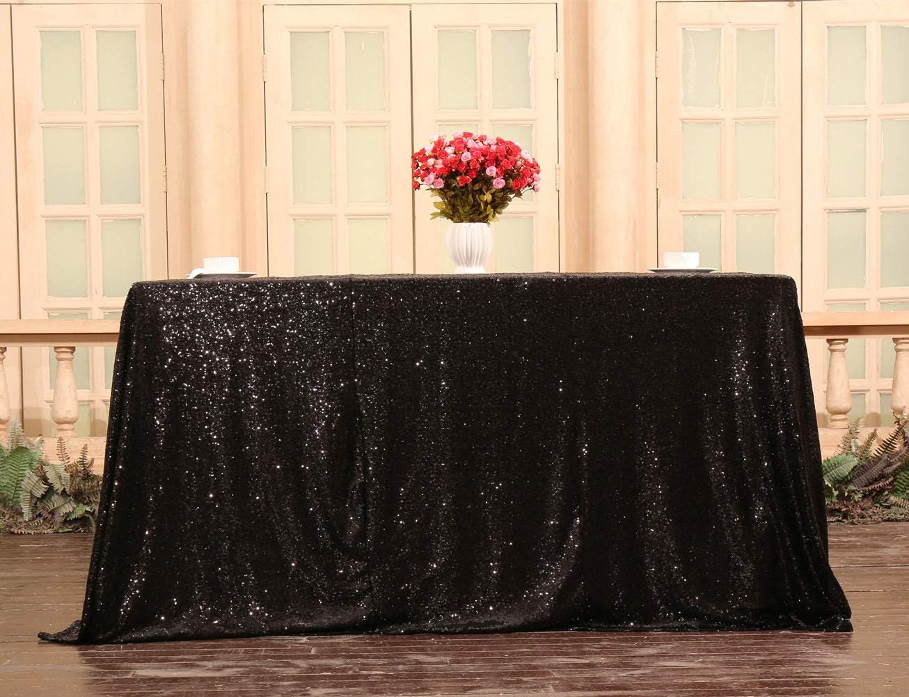 SquarePie Sequin Tablecloth 90 x 156 Inch Black Sparkly Table Linen for Wedding Halloween Party