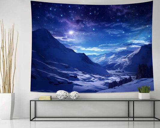 QGHOT Winter Tapestry Wall Hanging Snow Scene Backdrop Snow Mountain Wall Decor Blue Nature Landscape Snowy Large Tapestry for Bedroom Room Dorm, Large