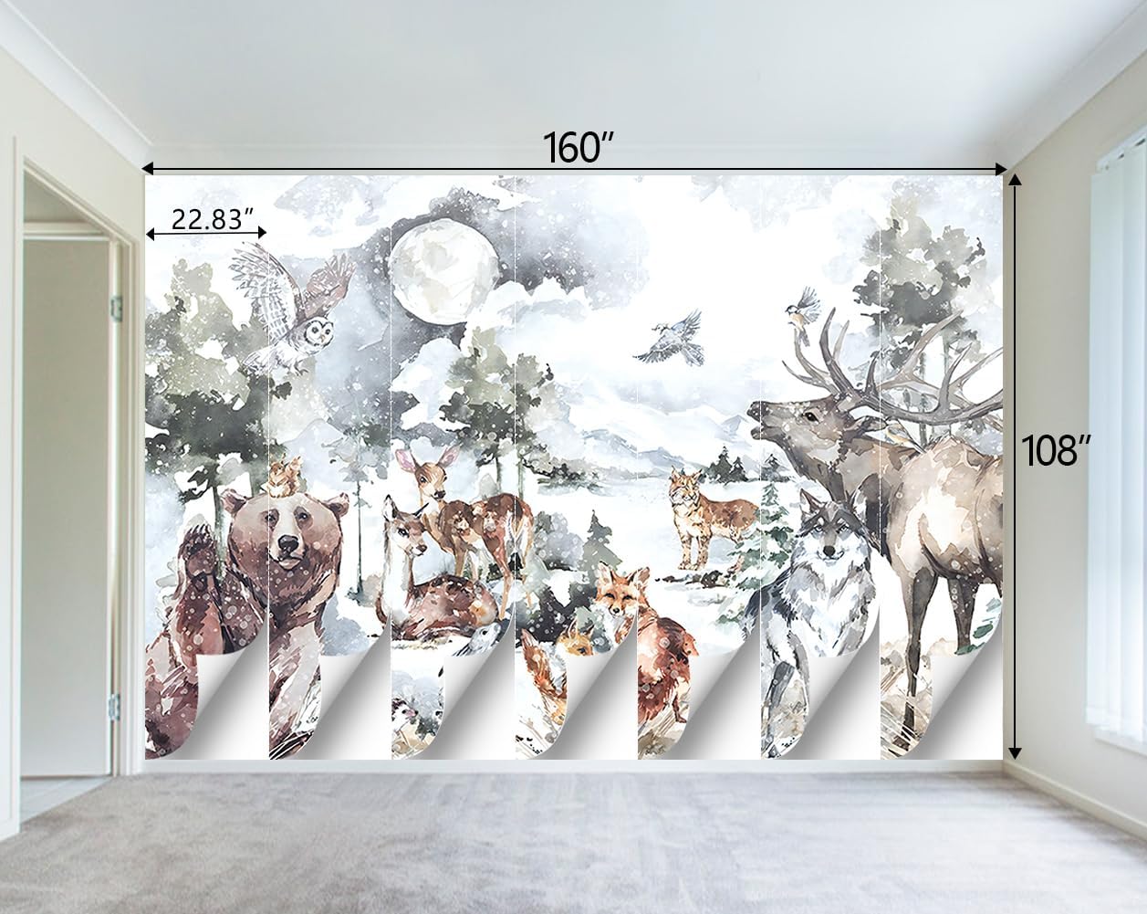 Boys or Girls Cartoon Watercolor Animals wallpeper Nursery Kids Bedroom Wall Mural - 160"x108"（Not Peel and Stick）