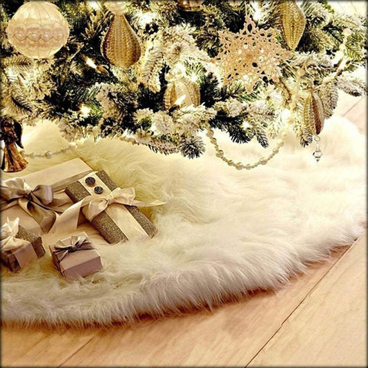 AOGU 36 Inch Faux Fur Christmas Tree Skirt White Plush Skirt for Merry Christmas Party Christmas Tree Decoration