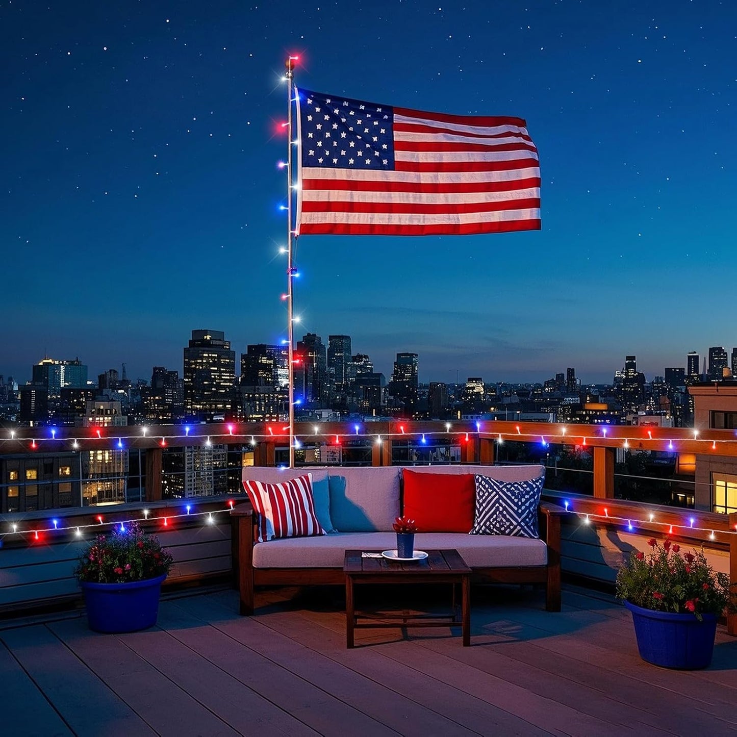4th of July Decorations Outdoor Red White and Blue Lights, 82FT 250 LED 4th of July Lights Connectable Patriotic String Light Plug in for Memorial Day Independence Day Decorations