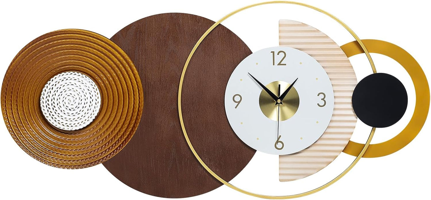 Modern Big Wall Clock Decorative Battery Operated Wall Clocks Large Mid Century Clock for Living Room,Silent Metal Wall Clock Circle Geometric Clocks for Home,Living Room,Bedroom