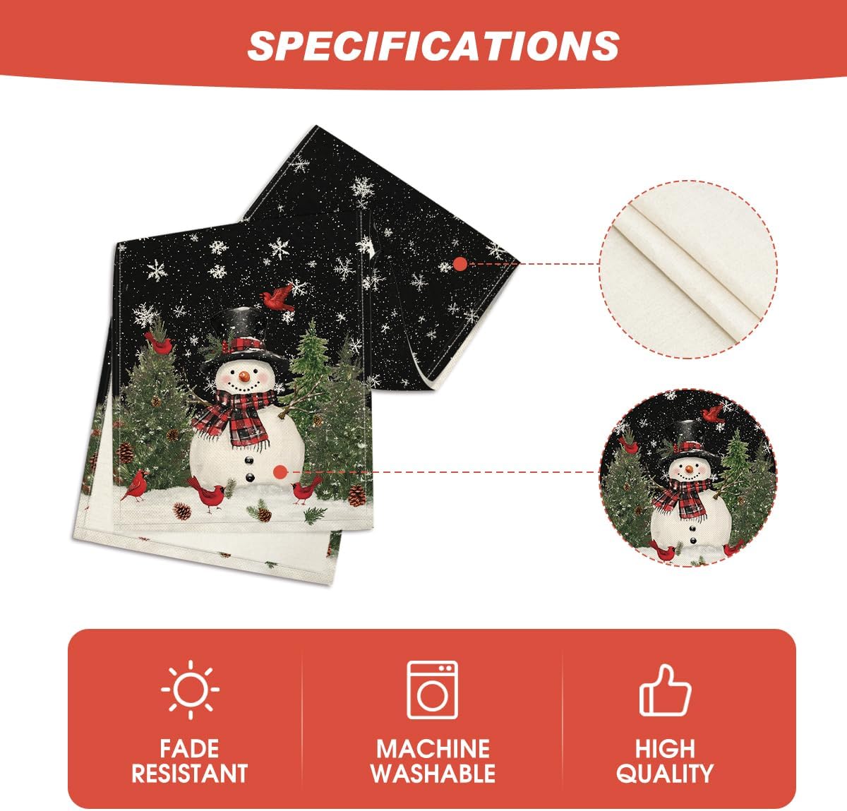 Artoid Mode Snowman Birds Trees Christmas Table Runner, Seasonal Black Winter Holiday Kitchen Dining Table Decoration for Home Party Decor 13 x 60 Inch