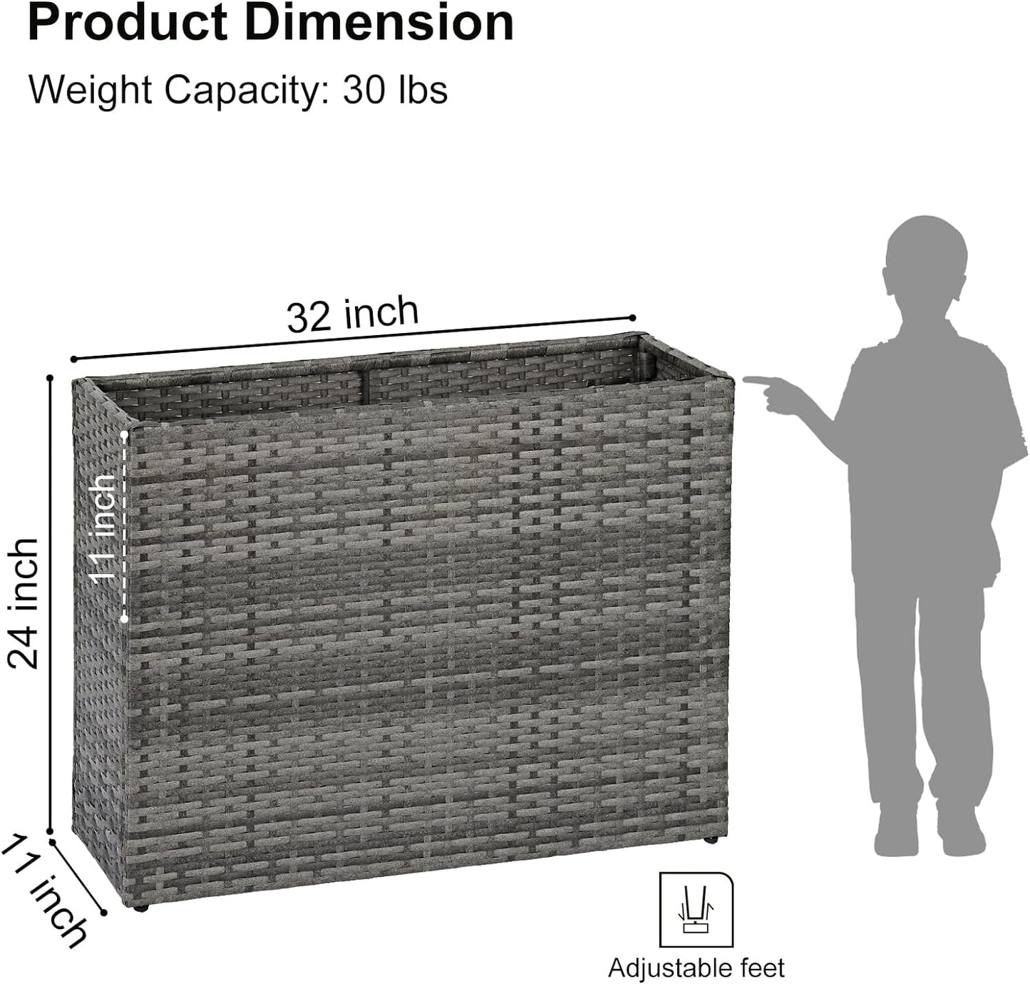 SUNNYPARK Tall Rectangular Planter with Removable Liner, All-Weather PE Rattan Large Modern Planters Indoor Outdoor Flower Plant Pots Garden Box Patio Yard Front Porch Deck