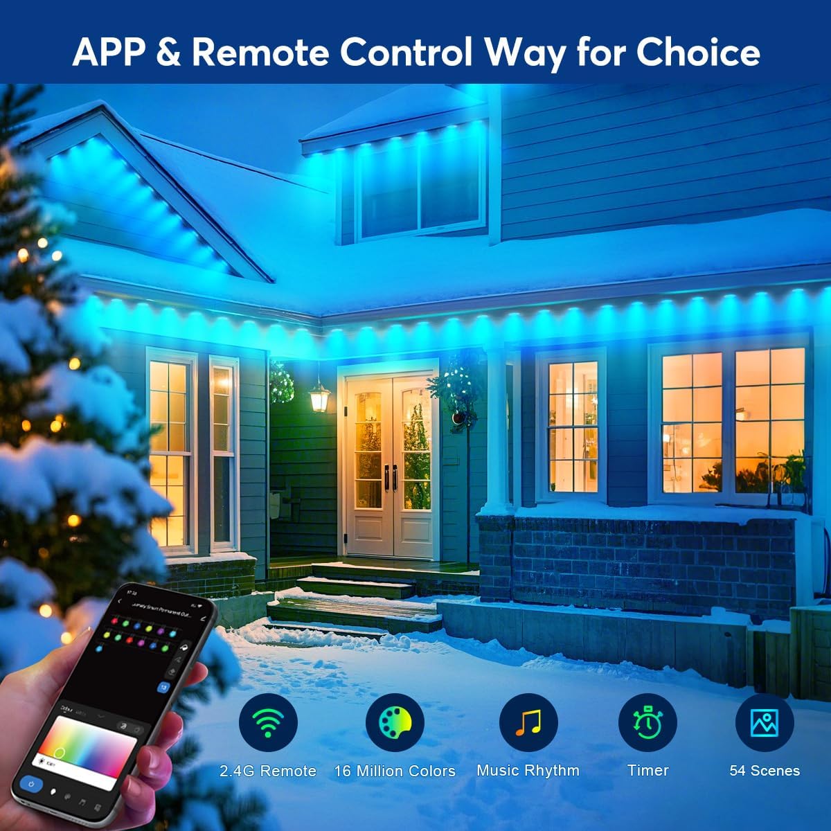 Permanent LED Strip Lights 300ft(1 String), RGB App Control Outdoor Lights with 150 LEDs, LED Eaves Lights IP67 Waterproof, House Roof Outdoor Lighting for Party, Daily, Halloween,Christmas,Garden