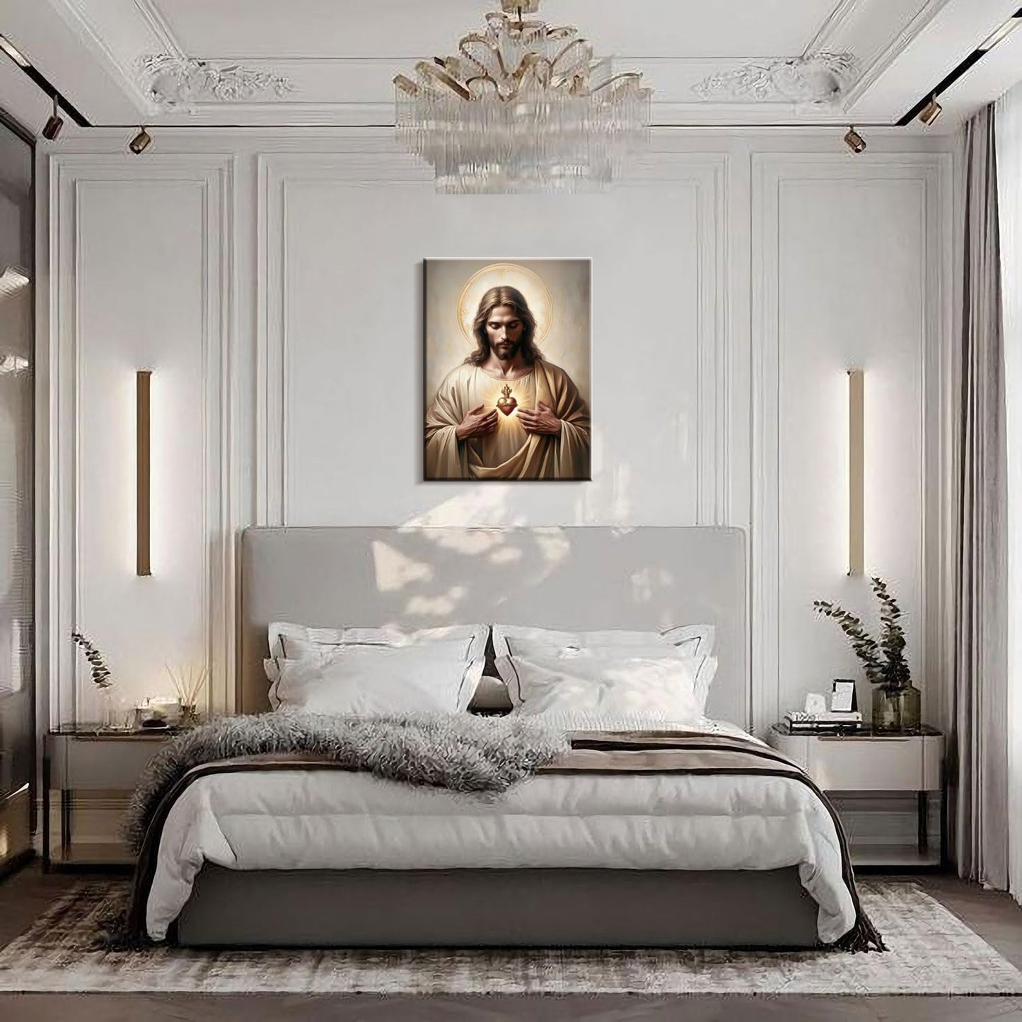 Framed Jesus Sacred Heart Religious CatholicWall Art Decor Canvas Print Print Poster Artwork Christian Home Decor Gallery for Bedroom Living Room 16x24 Inch Ready to Hang