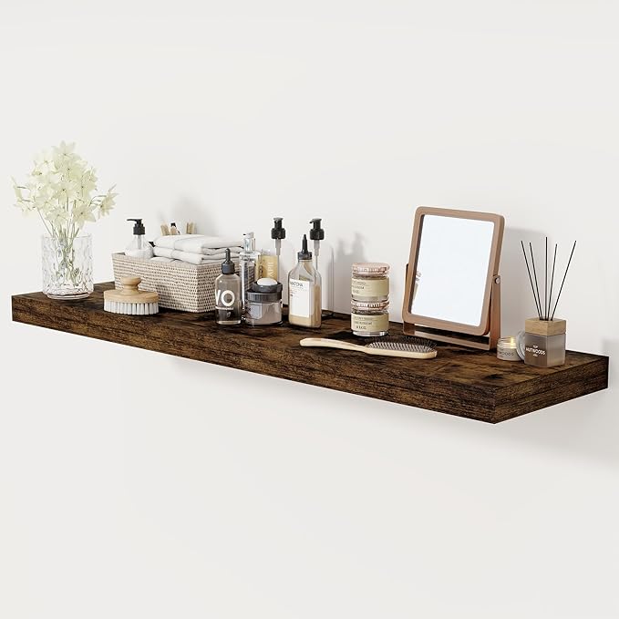 Floating Shelves 48 Inch Long, 12 Inch Deep Floating Shelves for Wall, 48 x 12 Large Wall Shelves for Home Storage & Display, 2" Thicked Floating Shelf for Bedroom, Living Room, Rustic Brown, 1 Pack