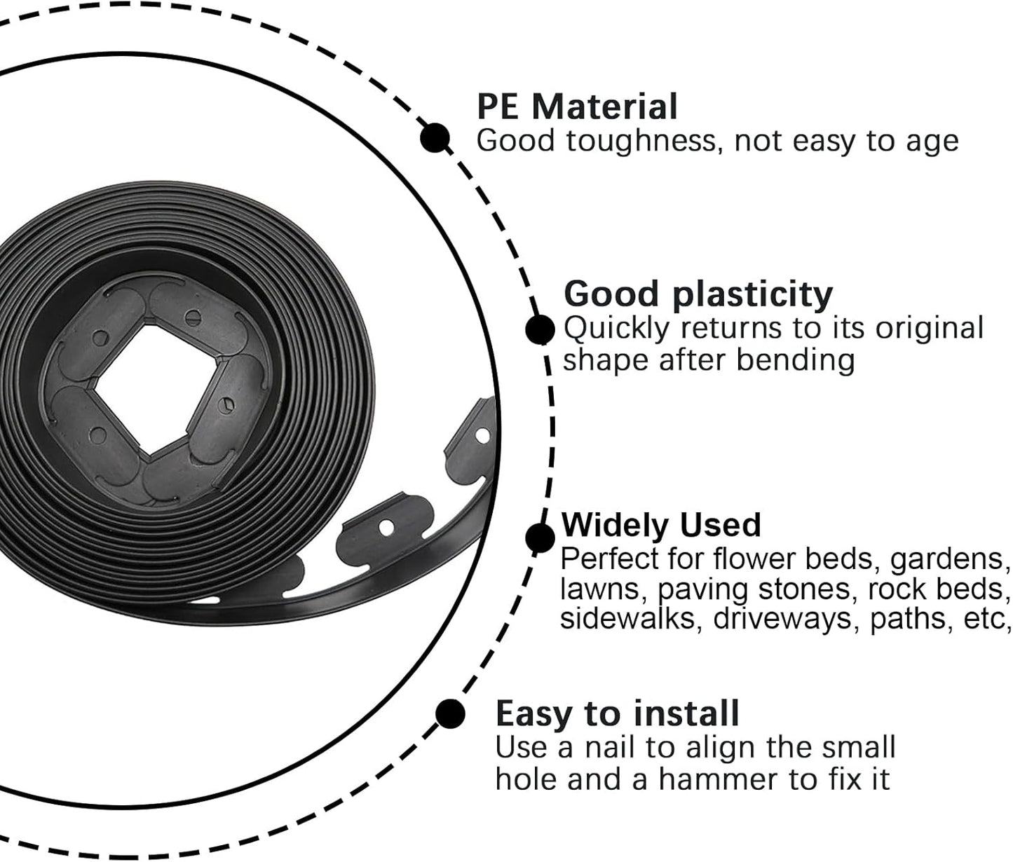 Landscape Edging 66ft, 2IN Tall Garden Edging with 60pcs Archoring Spikes, Flexible Lawn Edging Borders Kits, Plastic Edging for Landscaping, Garden Fence, Flower Beds, Paving Edging, Black