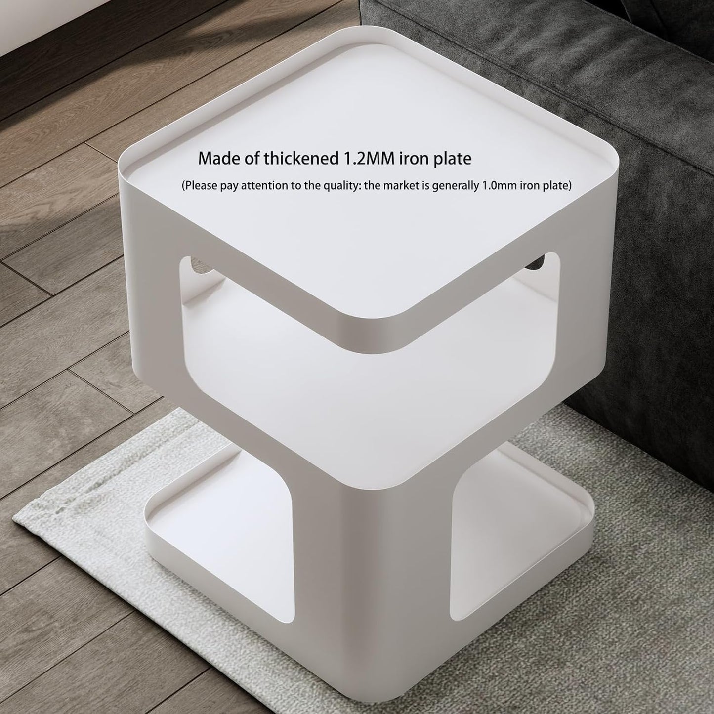 Modern Side Table,White end Table,Unique nightstand,Bedside Table,Metal 3-Tier Night Stand with Storage,Accent Side Table for Couch,Bedroom,Living Room.No Assembly Required.