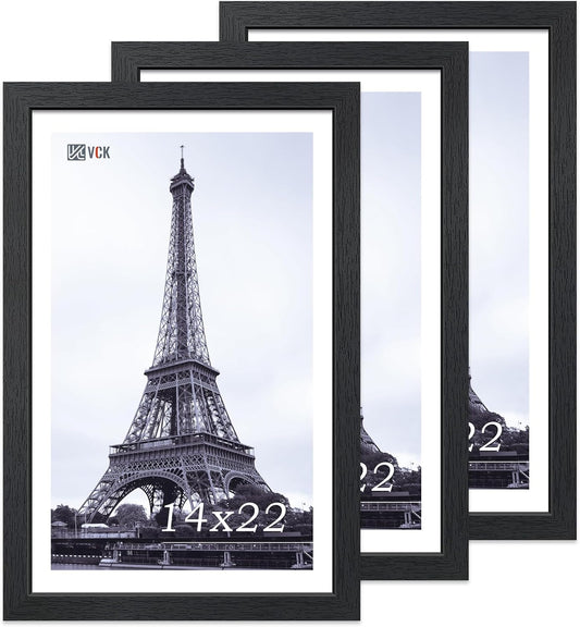 VCK 14x22 Picture Frame Set of 3, Exclusive Black Woodgrain, Solid Wood Poster Frames - Wall Hanging