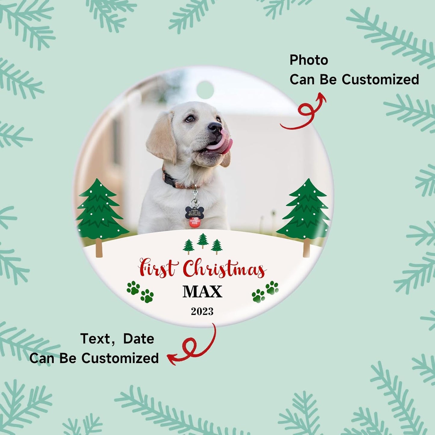 Valyria Personalized Christmas Ornament 2025 Custom Pet Memorial Gifts Photo Ornament Dog Cat First Christmas Ornaments Customized Xmas Tree Decorations Keepsake Gift for Dog Lovers, Pet Lovers