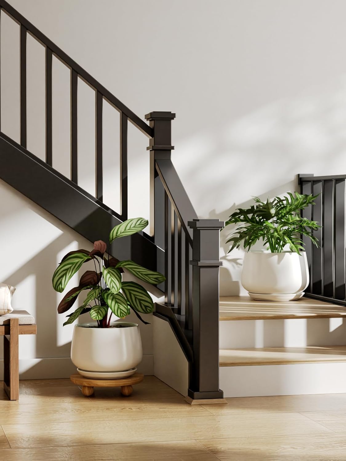 LE TAUCI Ceramic Plant Pots, Set of 2, 10 + 12 Inch Plant Pot, Elegant Planters for Indoor Plants, Sturdy Planter with Drainage Hole and Saucers, Perfect for Home Decor, White